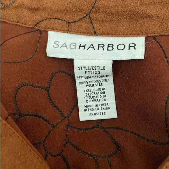 Sag Harbor Women Top M Brown Faux Suede Embroidery Floral Boho Cottage Fairygoth - Picture 2 of 10